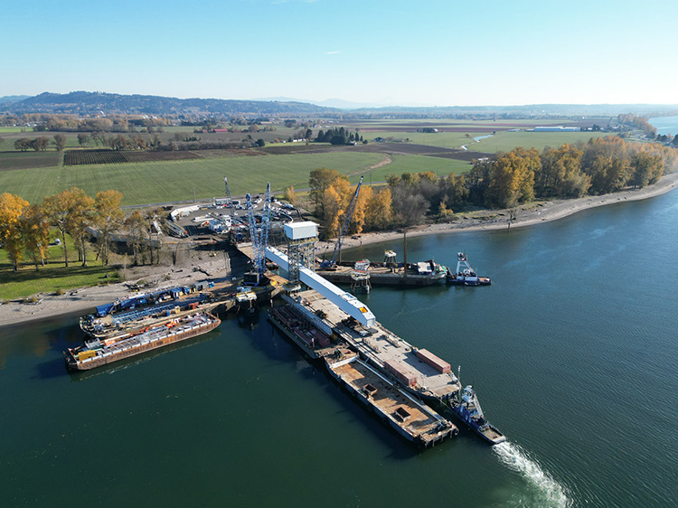 Barges on river